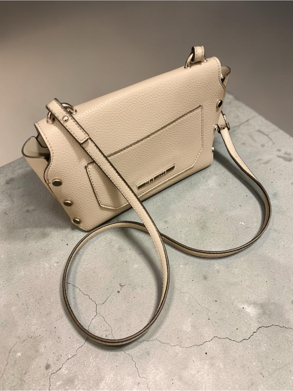 Steve Madden Beige Pebbled Leather Crossbody with Gold Accent
